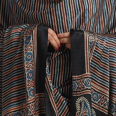 Black - Modal Silk Block Print Ajrakh Dupatta 71