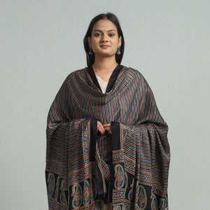 Black - Modal Silk Block Print Ajrakh Dupatta 71