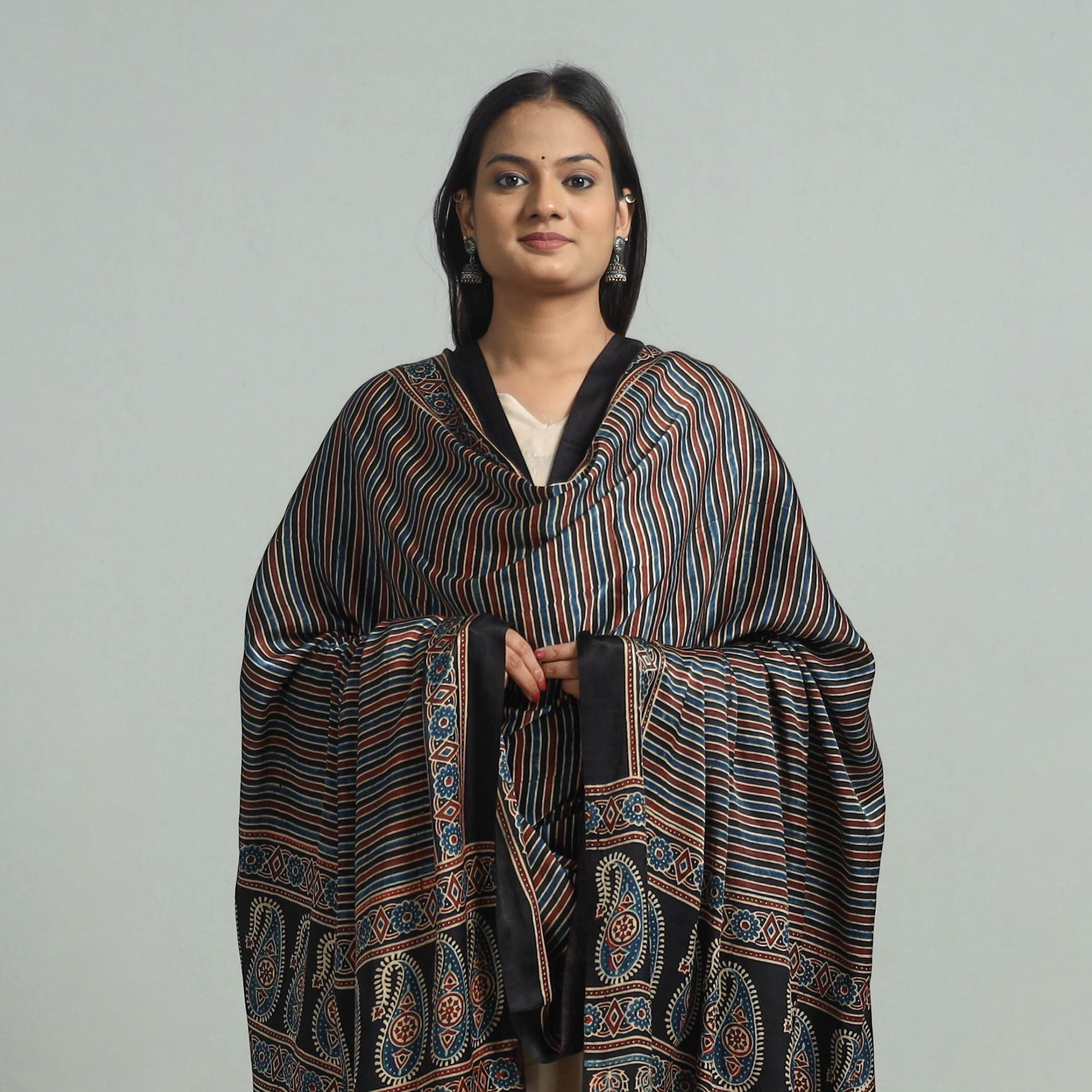 Black - Modal Silk Block Print Ajrakh Dupatta 71