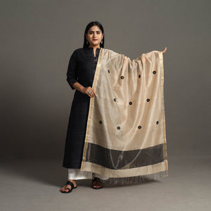 Beige - Handloom Silk Cotton Circle Buti Maheshwari Dupatta 35