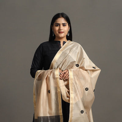Beige - Handloom Silk Cotton Circle Buti Maheshwari Dupatta 35