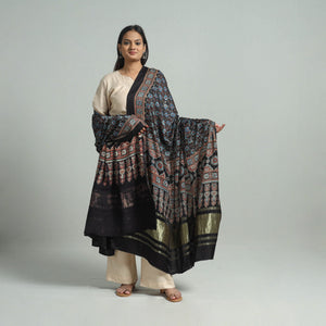 Black - Modal Silk Block Print Ajrakh Dupatta 74