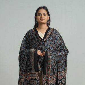 Black - Modal Silk Block Print Ajrakh Dupatta 74