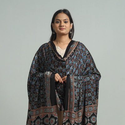 Black - Modal Silk Block Print Ajrakh Dupatta 74