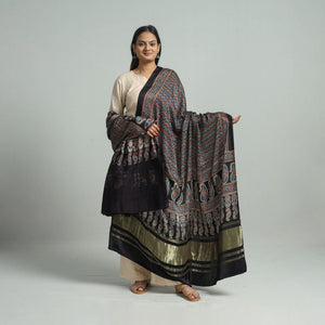 Black - Modal Silk Block Print Ajrakh Dupatta 75