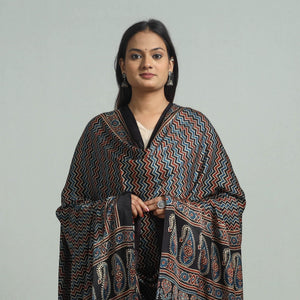 Black - Modal Silk Block Print Ajrakh Dupatta 75