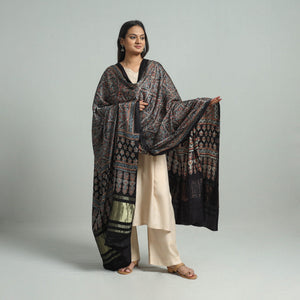 Black - Modal Silk Block Print Ajrakh Dupatta 76