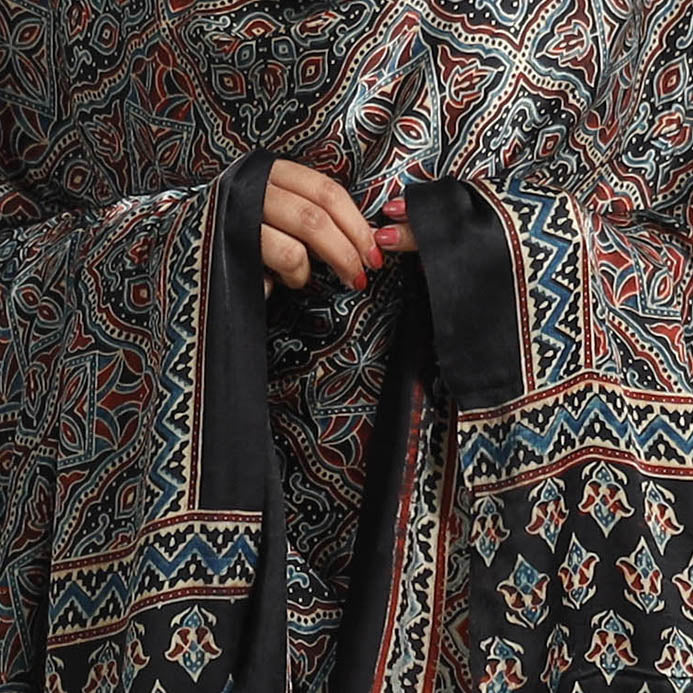 Black - Modal Silk Block Print Ajrakh Dupatta 76