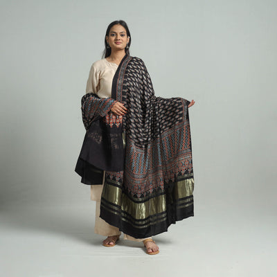 Black - Modal Silk Block Print Ajrakh Dupatta 78