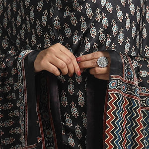 Black - Modal Silk Block Print Ajrakh Dupatta 78