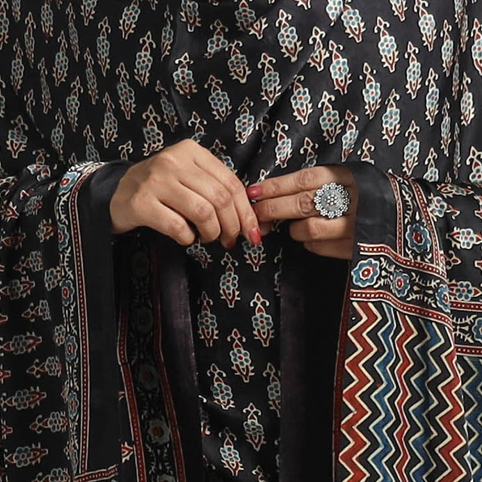 Black - Modal Silk Block Print Ajrakh Dupatta 78