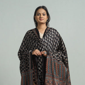 Black - Modal Silk Block Print Ajrakh Dupatta 78