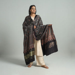 Black - Modal Silk Block Print Ajrakh Dupatta 77
