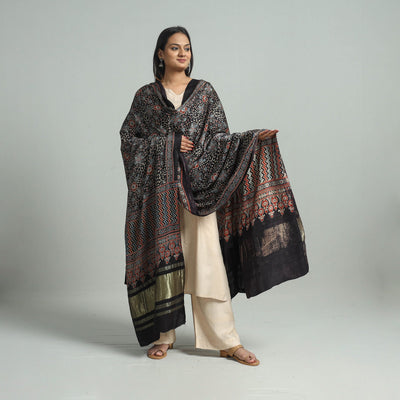 Black - Modal Silk Block Print Ajrakh Dupatta 77