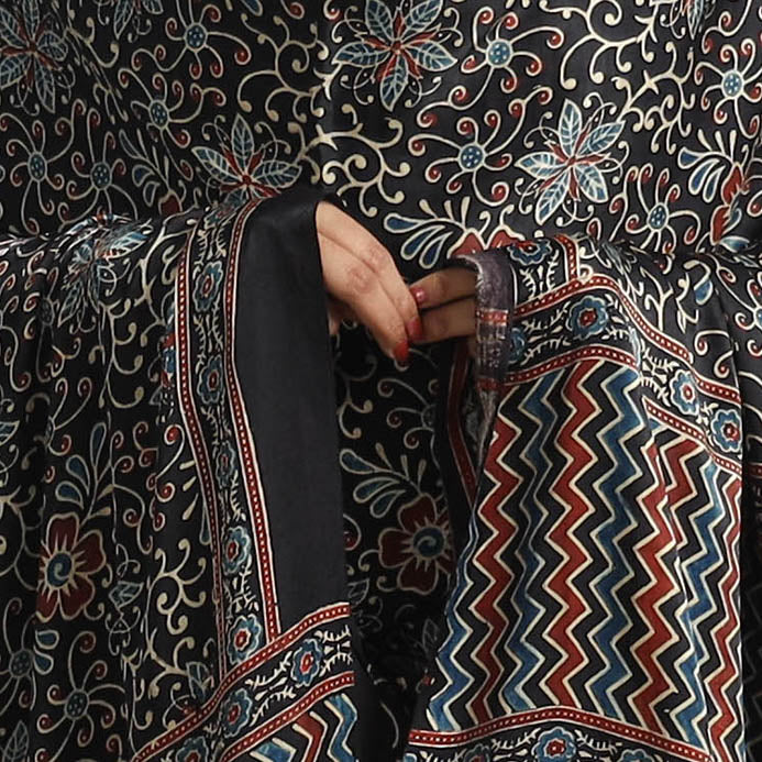 Black - Modal Silk Block Print Ajrakh Dupatta 77