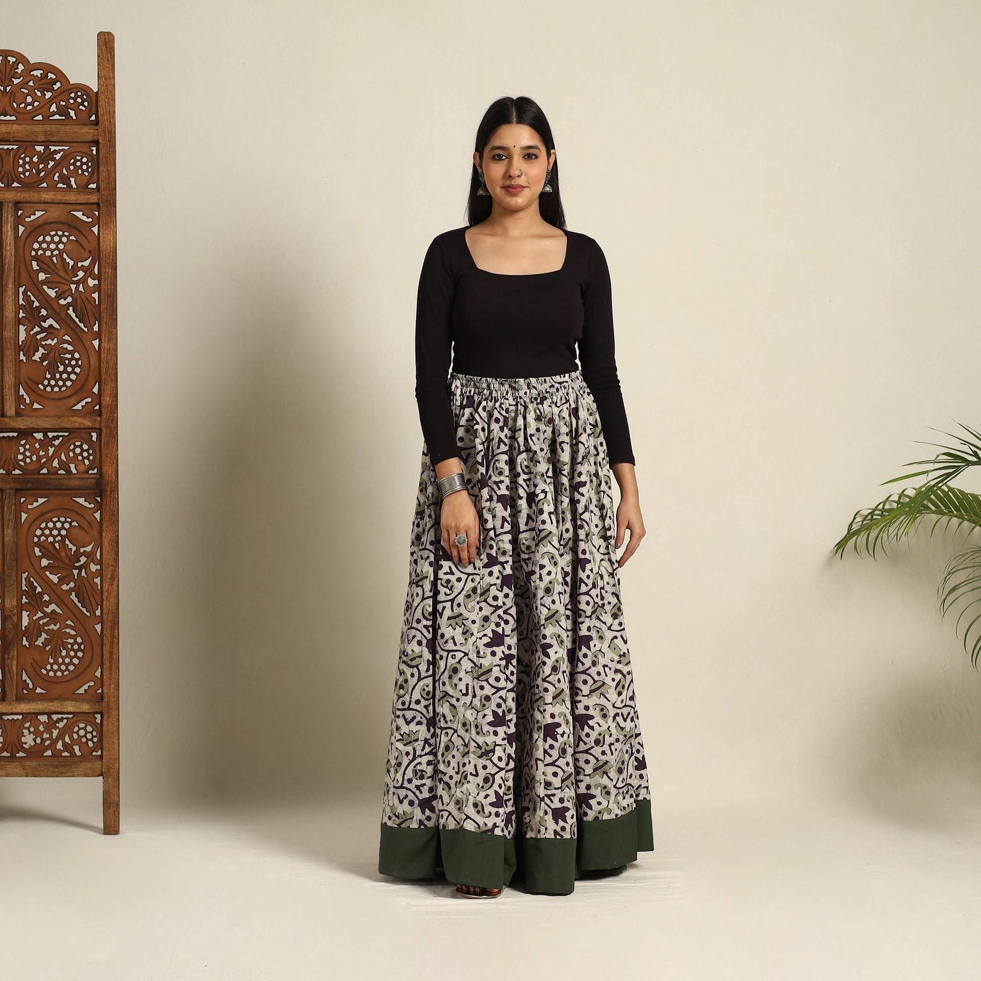 Beige - 24 Kali Patchwork Batik Print Cotton Long Skirt 22