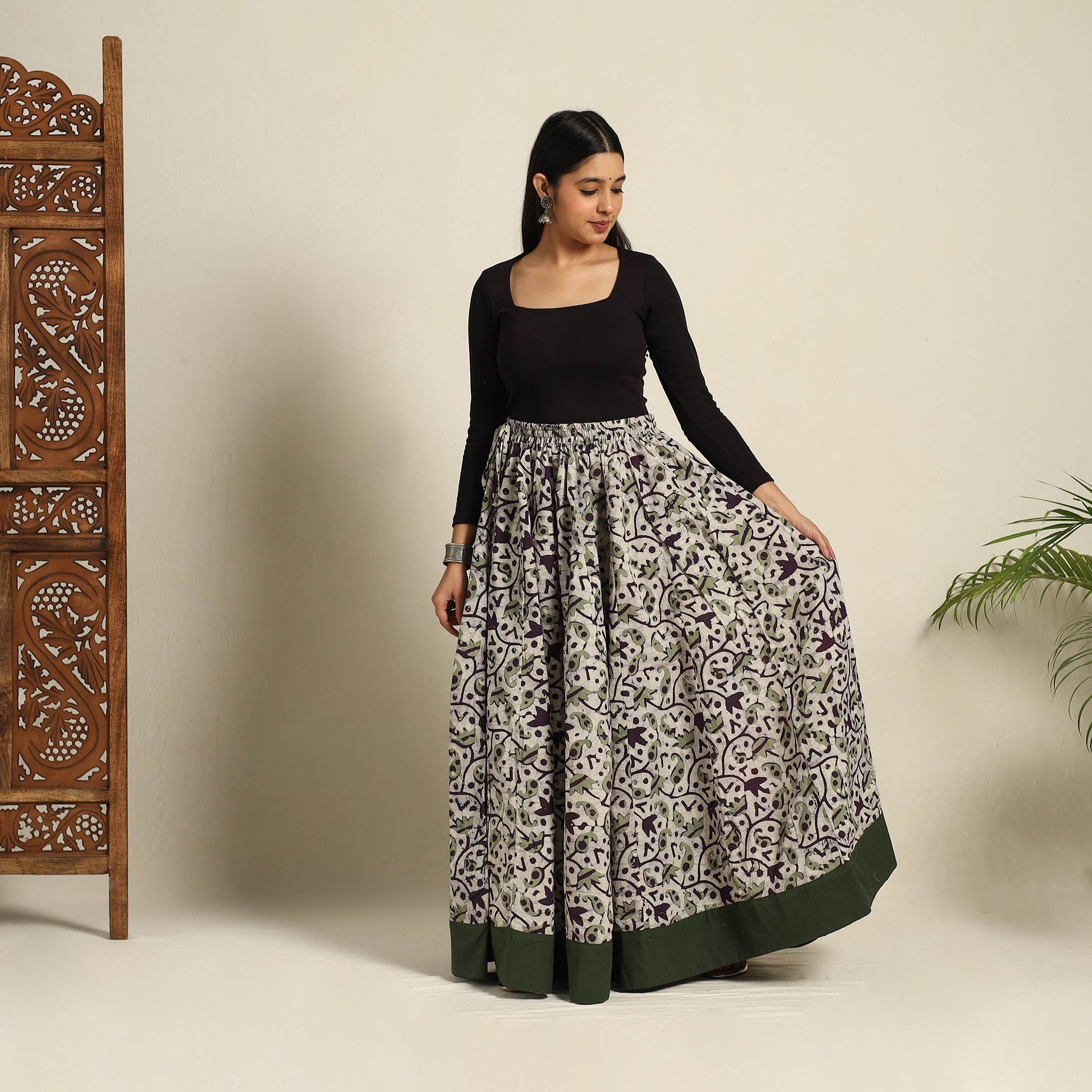 Beige - 24 Kali Patchwork Batik Print Cotton Long Skirt 22