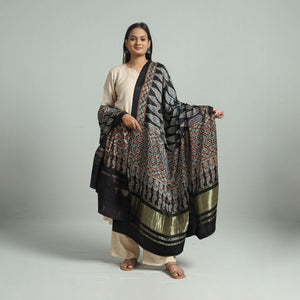 Black - Modal Silk Block Print Ajrakh Dupatta 79