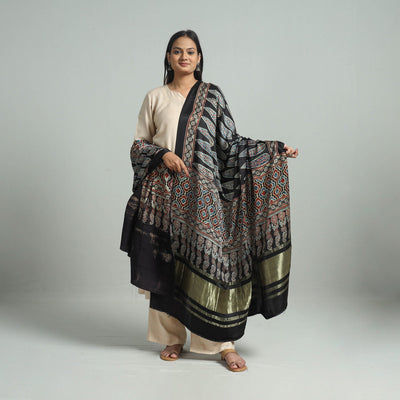 Black - Modal Silk Block Print Ajrakh Dupatta 79