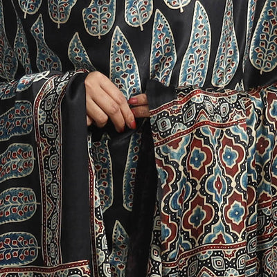 Black - Modal Silk Block Print Ajrakh Dupatta 79