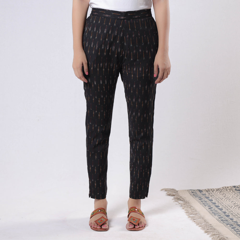 Black - Pochampally Ikat Cotton Tapered Casual Pant for Women