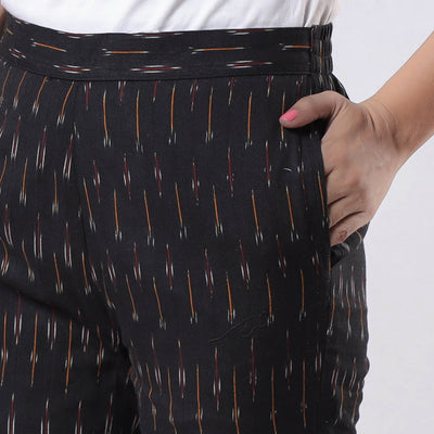 Black - Pochampally Ikat Cotton Tapered Casual Pant for Women