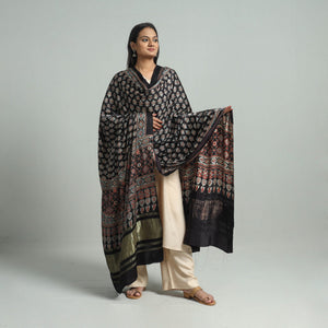 Black - Modal Silk Block Print Ajrakh Dupatta 80