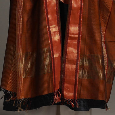 Brown - Handloom Silk Cotton Zari Work Maheshwari Dupatta 43
