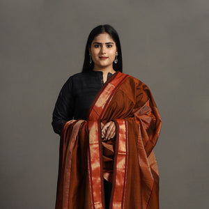 Brown - Handloom Silk Cotton Zari Work Maheshwari Dupatta 43