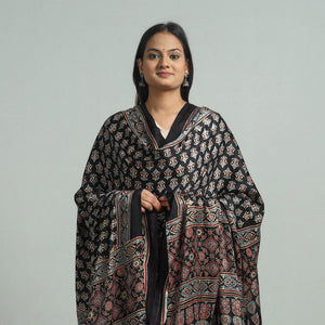 Black - Modal Silk Block Print Ajrakh Dupatta 80