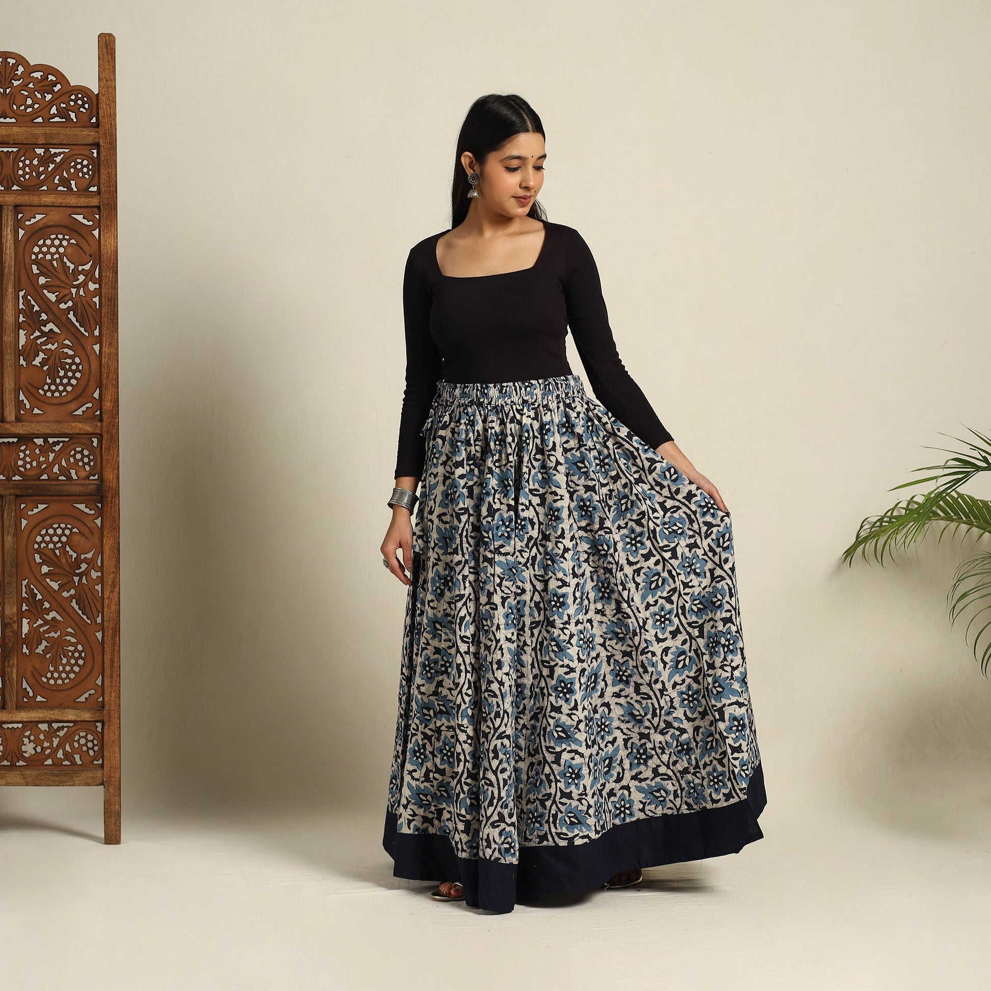 Blue - 24 Kali Patchwork Batik Print Cotton Long Skirt 23