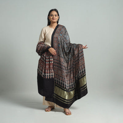 Black - Modal Silk Block Print Ajrakh Dupatta 81