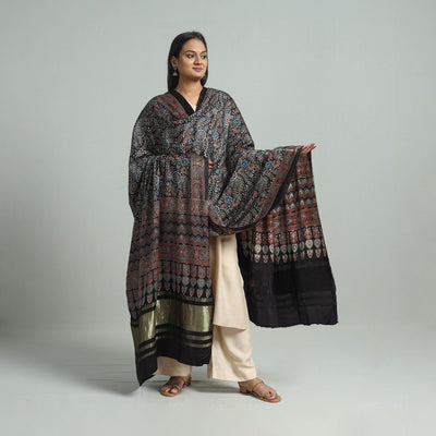 Black - Modal Silk Block Print Ajrakh Dupatta 81