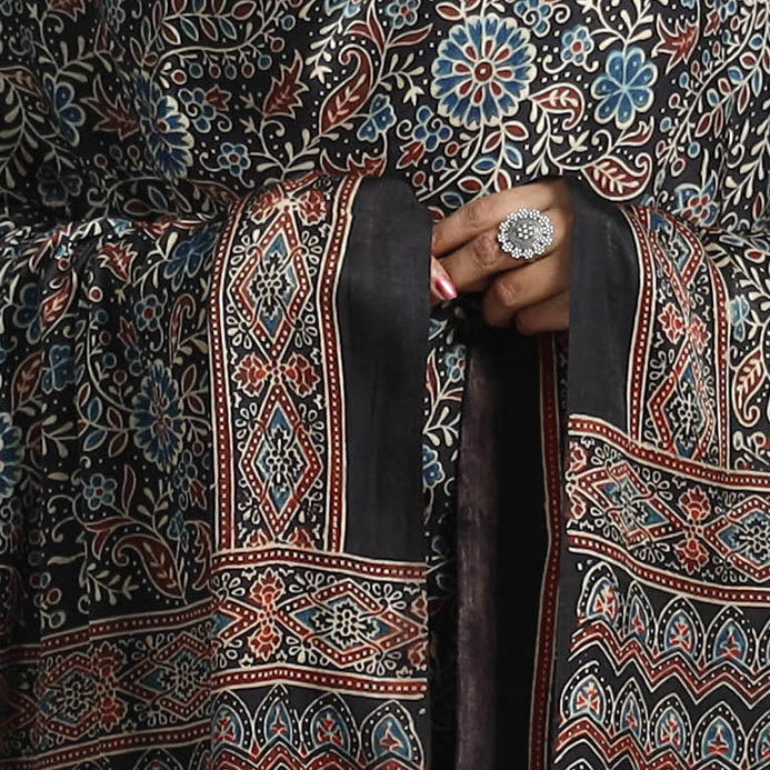 Black - Modal Silk Block Print Ajrakh Dupatta 81