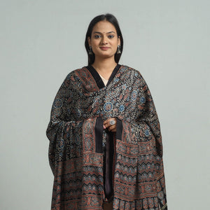 Black - Modal Silk Block Print Ajrakh Dupatta 81