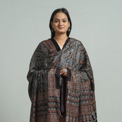 Black - Modal Silk Block Print Ajrakh Dupatta 81