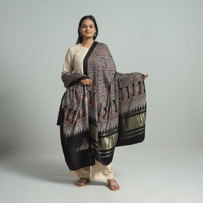 Black - Modal Silk Block Print Ajrakh Dupatta 82