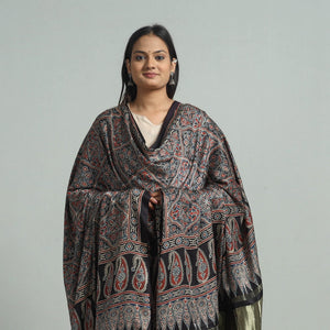 Black - Modal Silk Block Print Ajrakh Dupatta 82