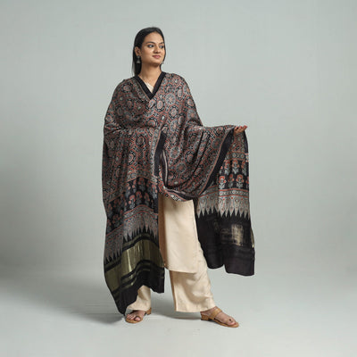 Black - Modal Silk Block Print Ajrakh Dupatta 83