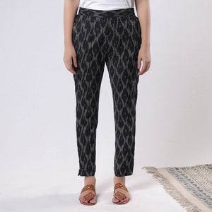 Black - iTokri Casuals - Pochampally Ikat Cotton Tapered Casual Pant for Women