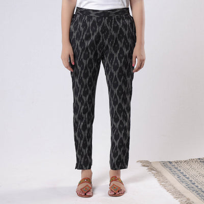 Black - iTokri Casuals - Pochampally Ikat Cotton Tapered Casual Pant for Women