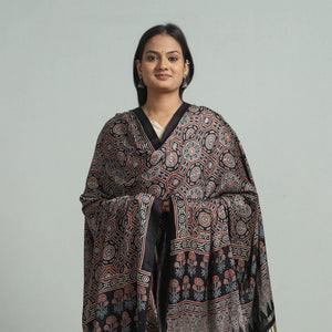 Black - Modal Silk Block Print Ajrakh Dupatta 83