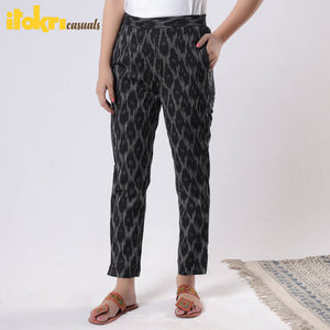 Black - iTokri Casuals - Pochampally Ikat Cotton Tapered Casual Pant for Women