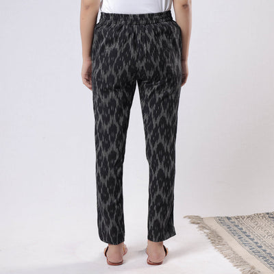 Black - iTokri Casuals - Pochampally Ikat Cotton Tapered Casual Pant for Women