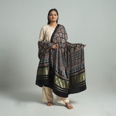 Black - Modal Silk Block Print Ajrakh Dupatta 85