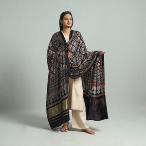 Black - Modal Silk Block Print Ajrakh Dupatta 85