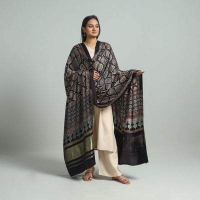 Black - Modal Silk Block Print Ajrakh Dupatta 85