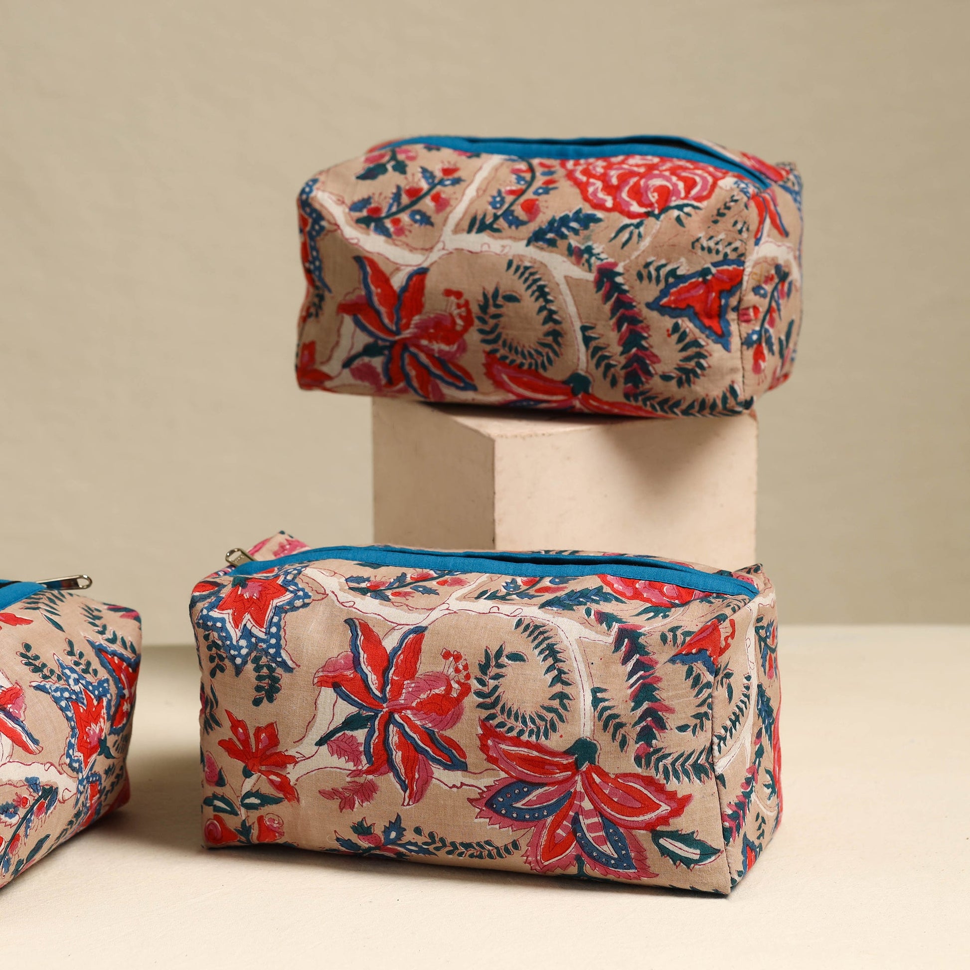 Beige - Handmade Cotton Toiletry Bags (Set of 3) 18