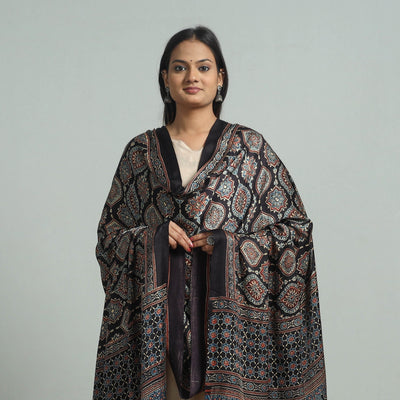 Black - Modal Silk Block Print Ajrakh Dupatta 85
