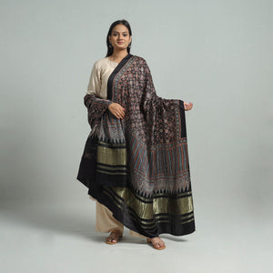 Black - Modal Silk Block Print Ajrakh Dupatta 86